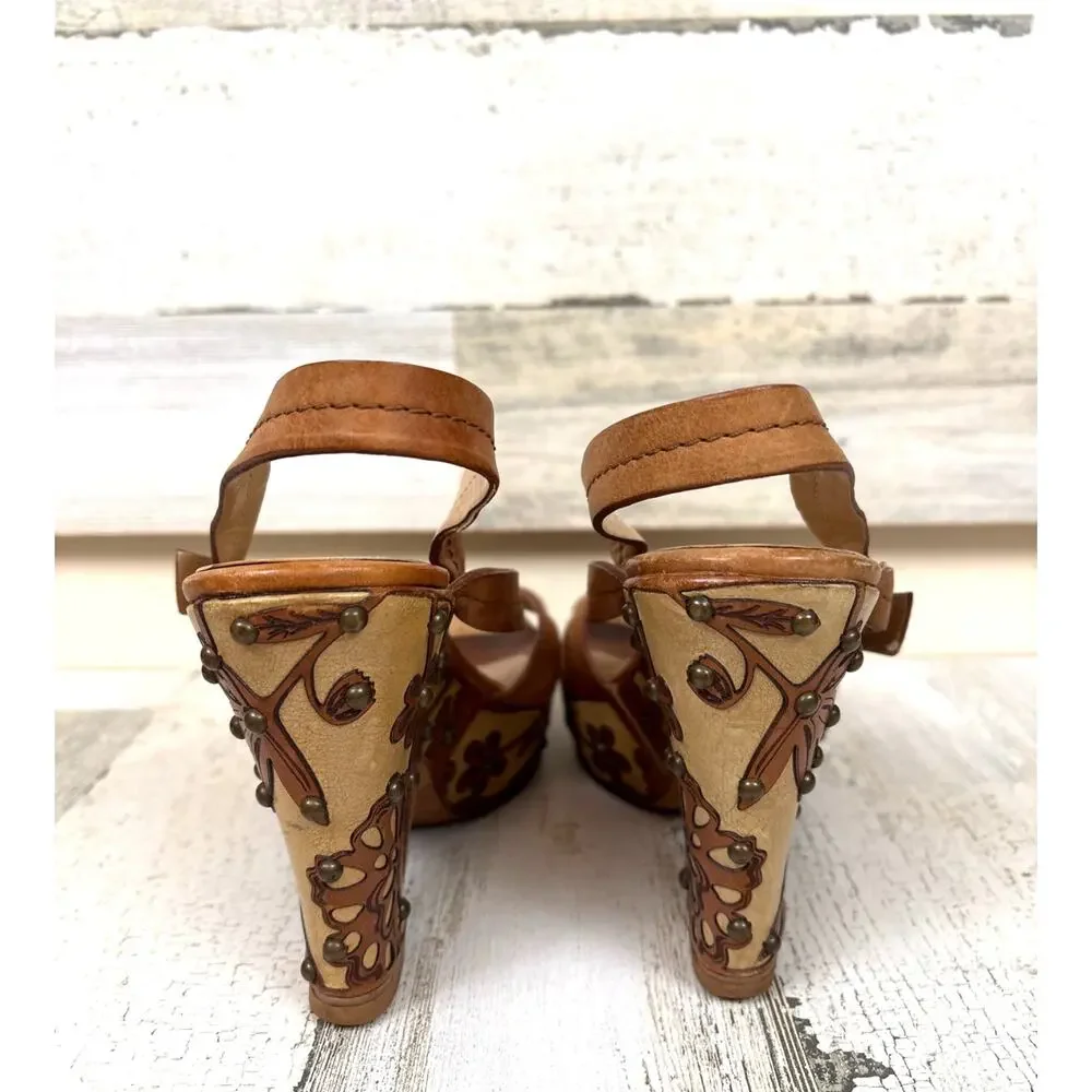Barneys New York Coop Vintage RARE Womens 8 Leather Platform Heel Sandal Boho